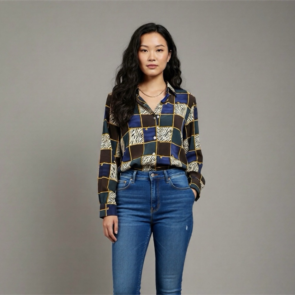 Vintage 1990s Woman Patchwork Button Up Shirt